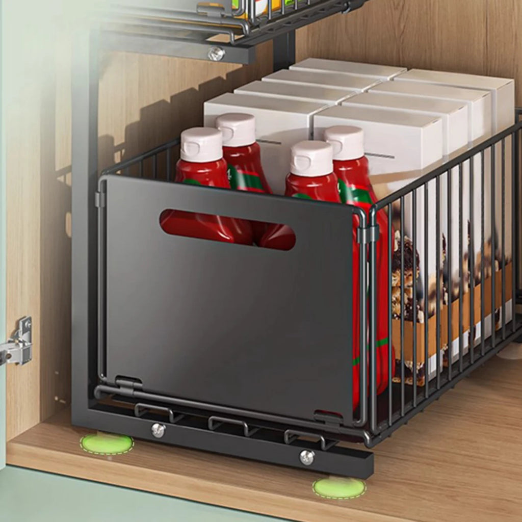 Under Sink Organizers and Storage,Metal Pull Out Cabinet Organizer,2-Tier Sliding Out Kitchen Basket for Kitchen Bathroom