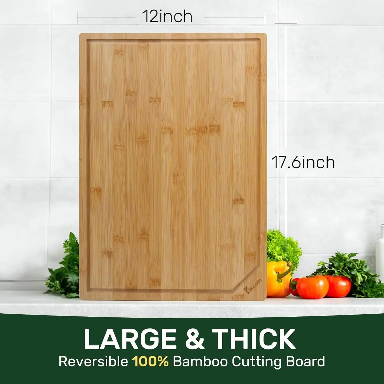 Extra Large Bamboo Kitchen Board with Juice Groove Wooden Cutting Surface with Handle for Meat Vegetables Fruits