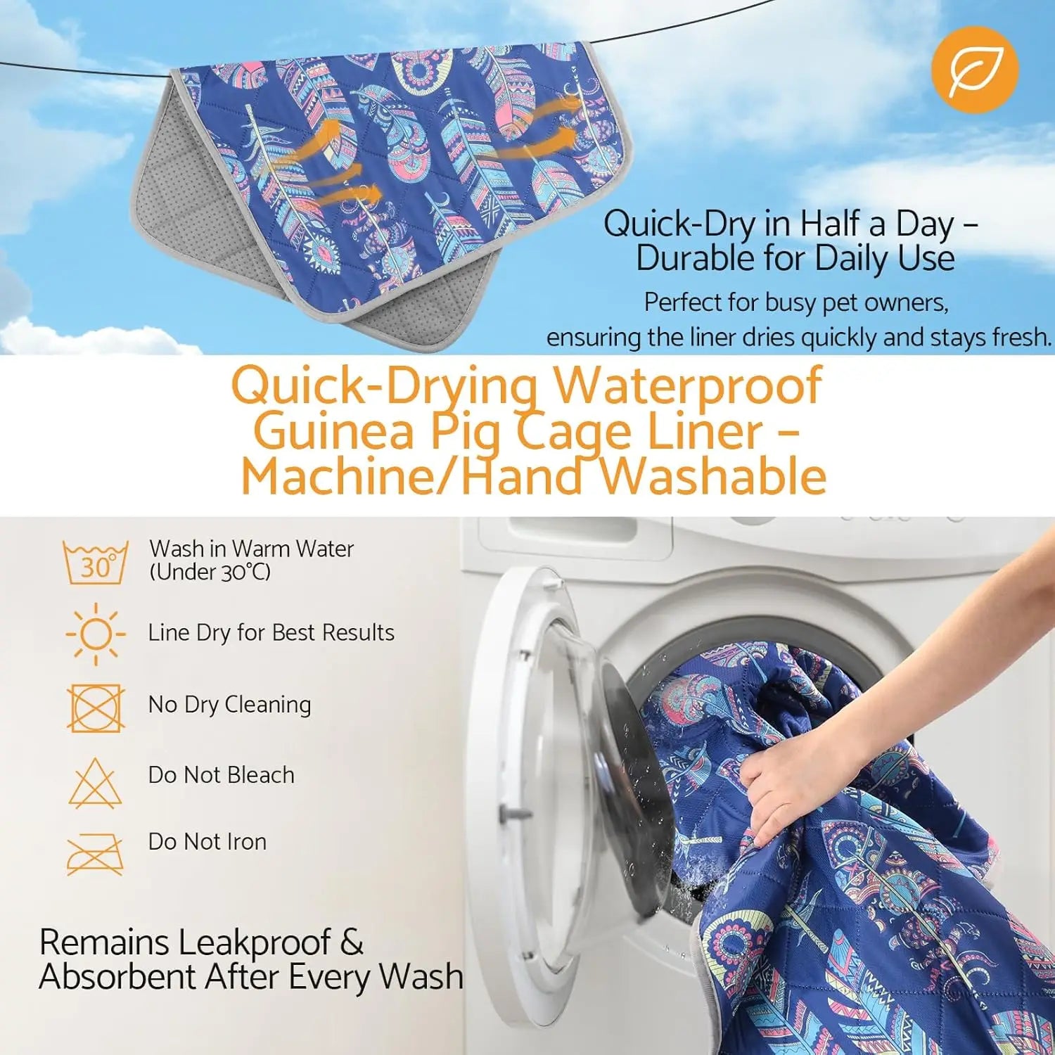 Quick Absorbing Anti-Slip Odor-Resistant Small Pet Cage Liner 48*24in 4pc Washable Reusable Pee Pad - Protects Floors/Carpets