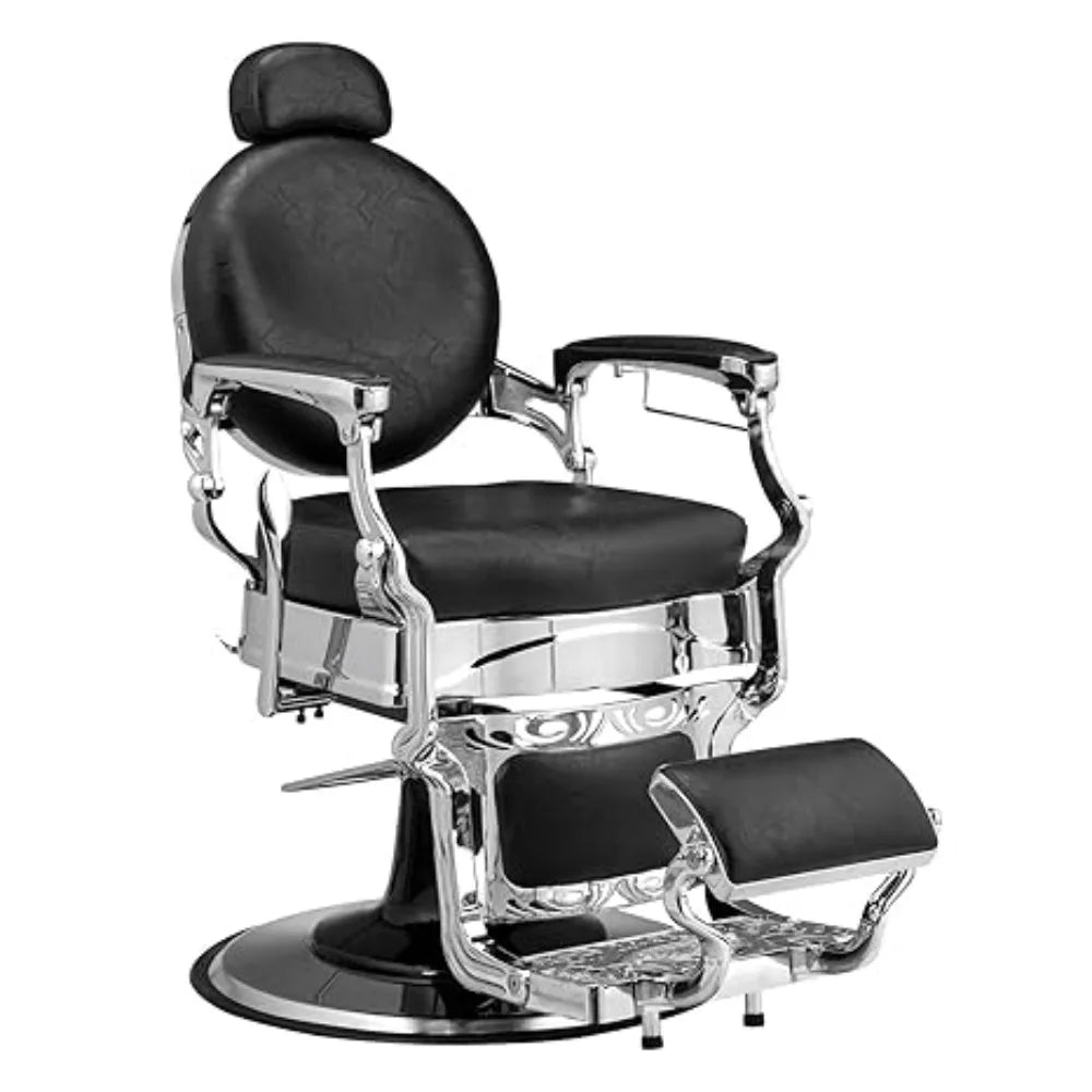 700lbs Heavy Duty Vintage Recline Barber Chair – Hydraulic, 360° Rotatable with Headrest for Professional Salons
