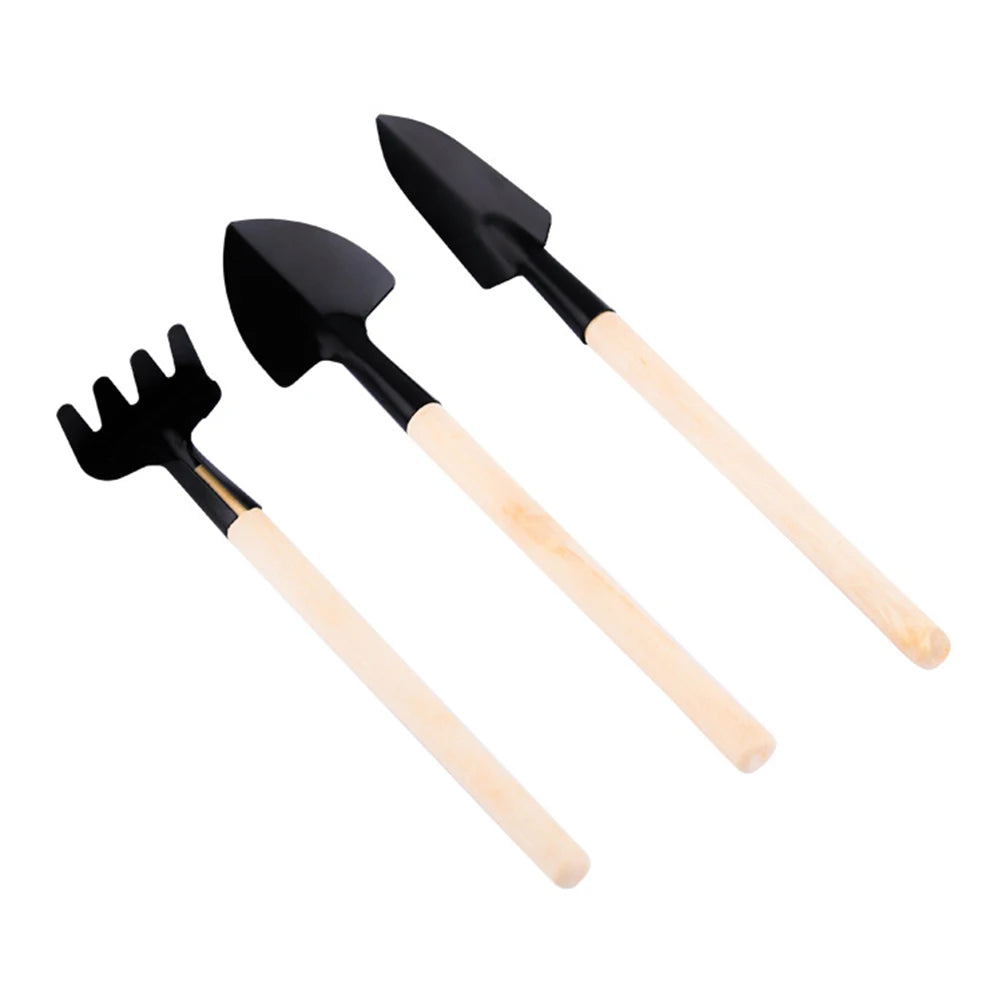 3Pcs Shovel Rake Spade Set Small Rake Shovel Spade Multifunction Hand Planting Tools Wooden Handle for Indoor Gardening