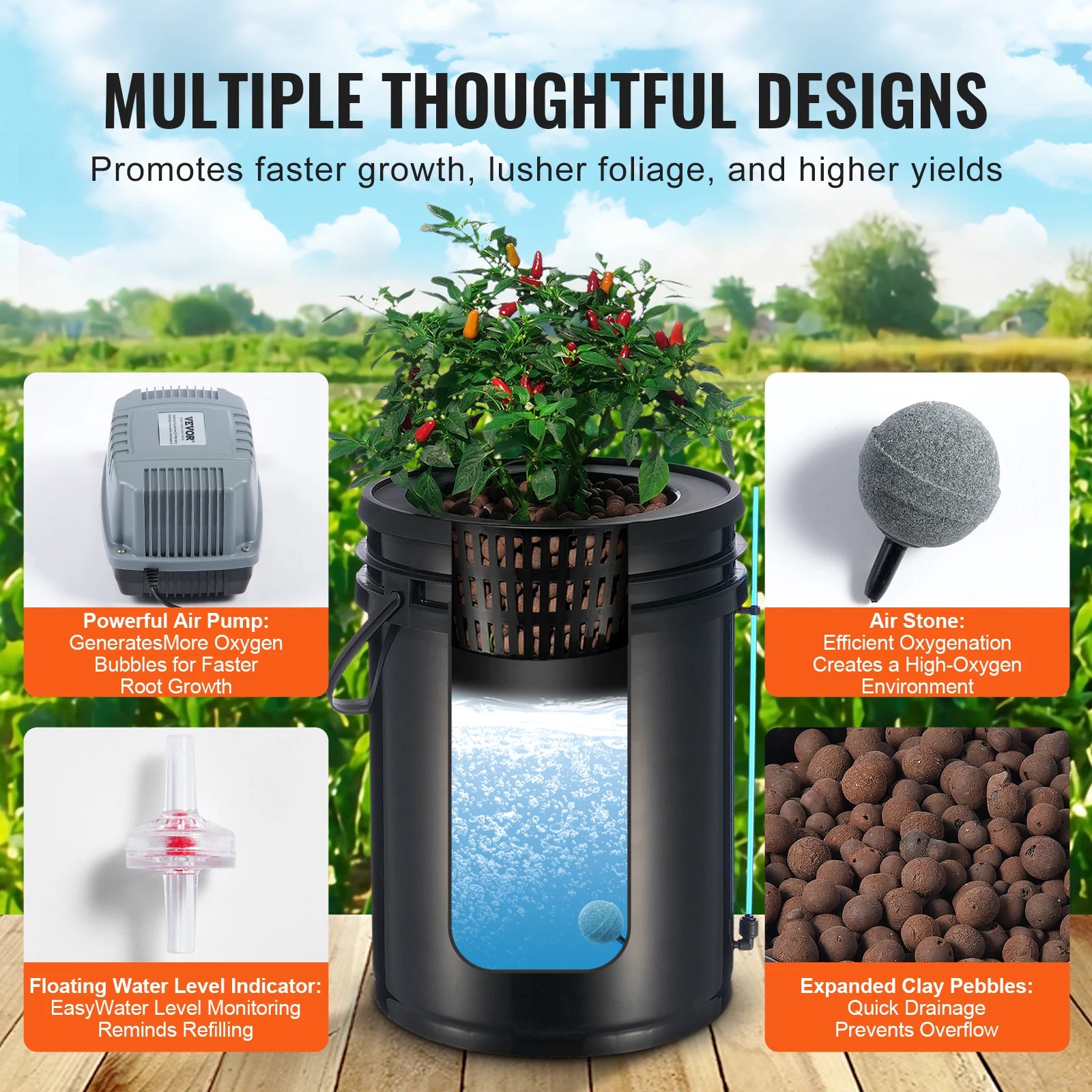 DWC Hydroponics Grow System Hydroponic Growing System w/ Top Drip Kit Deep Water Culture 5-Gallon Buckets with Air Pump
