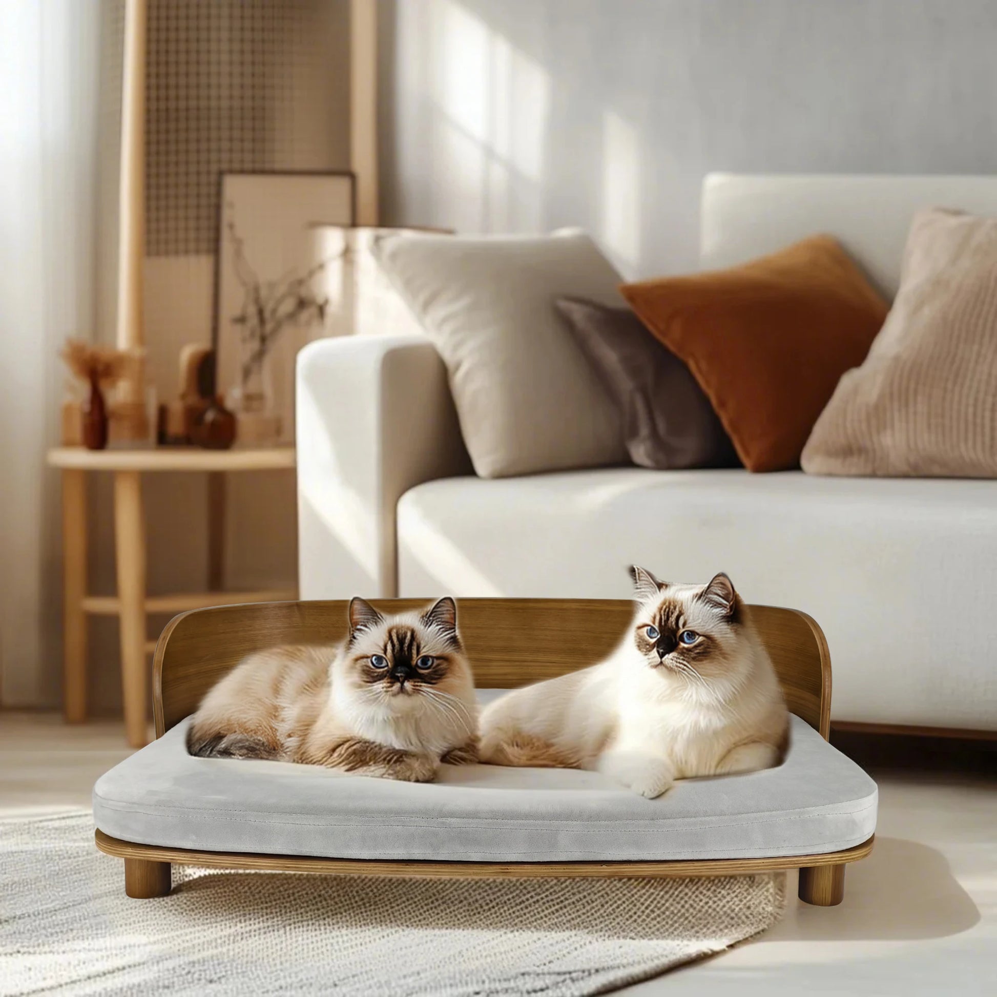 S/M Elevated Cat Bed Wooden Indoor Cat Couch Bed, Pet Sofa Chair Lounge for Kitty, Puppy or Small Animal