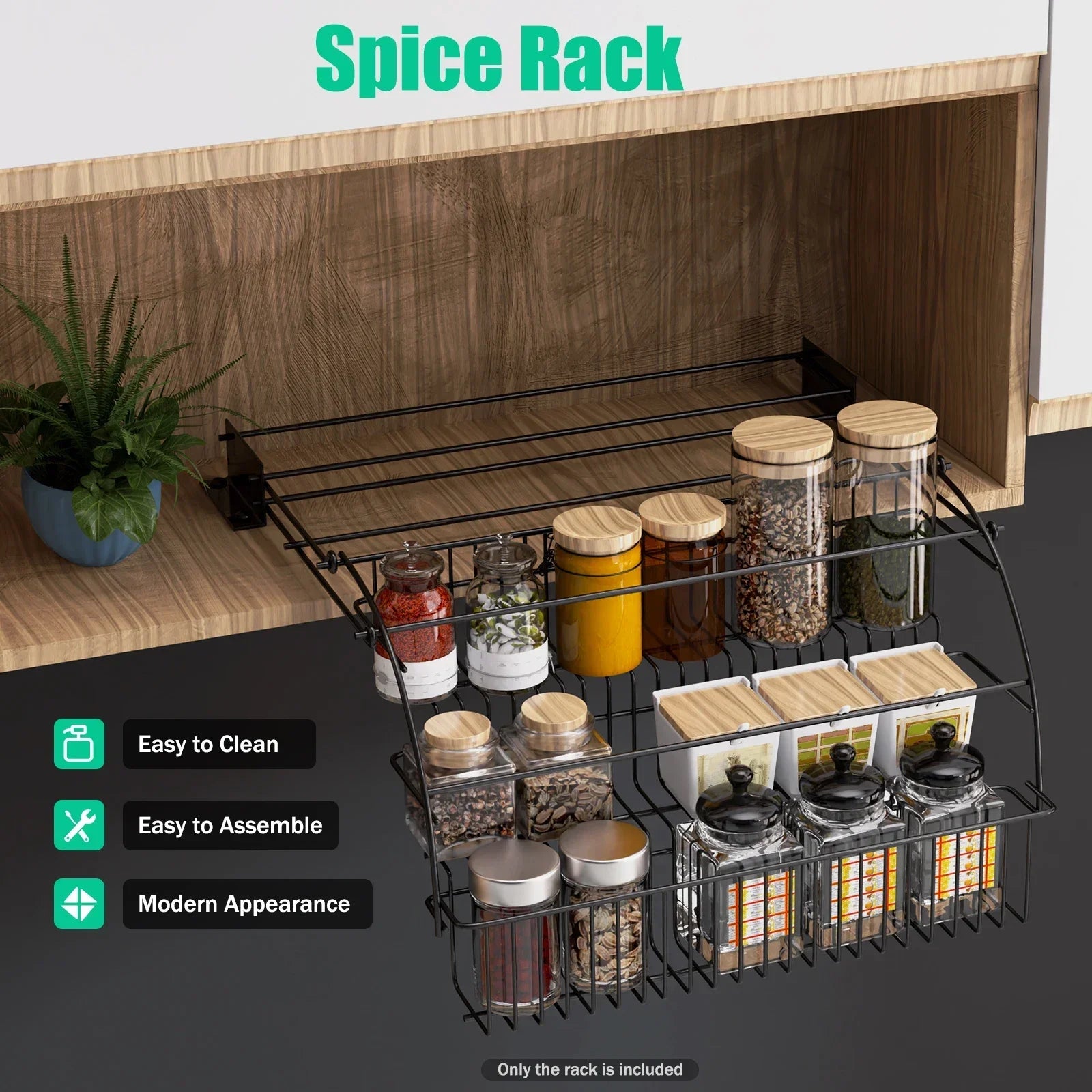3-Layer Pull Down Cabinet Spice Rack Organizer,Metal Storage Shelf, Large Capacity Retractable Kitchen Storage Shelf Organizer