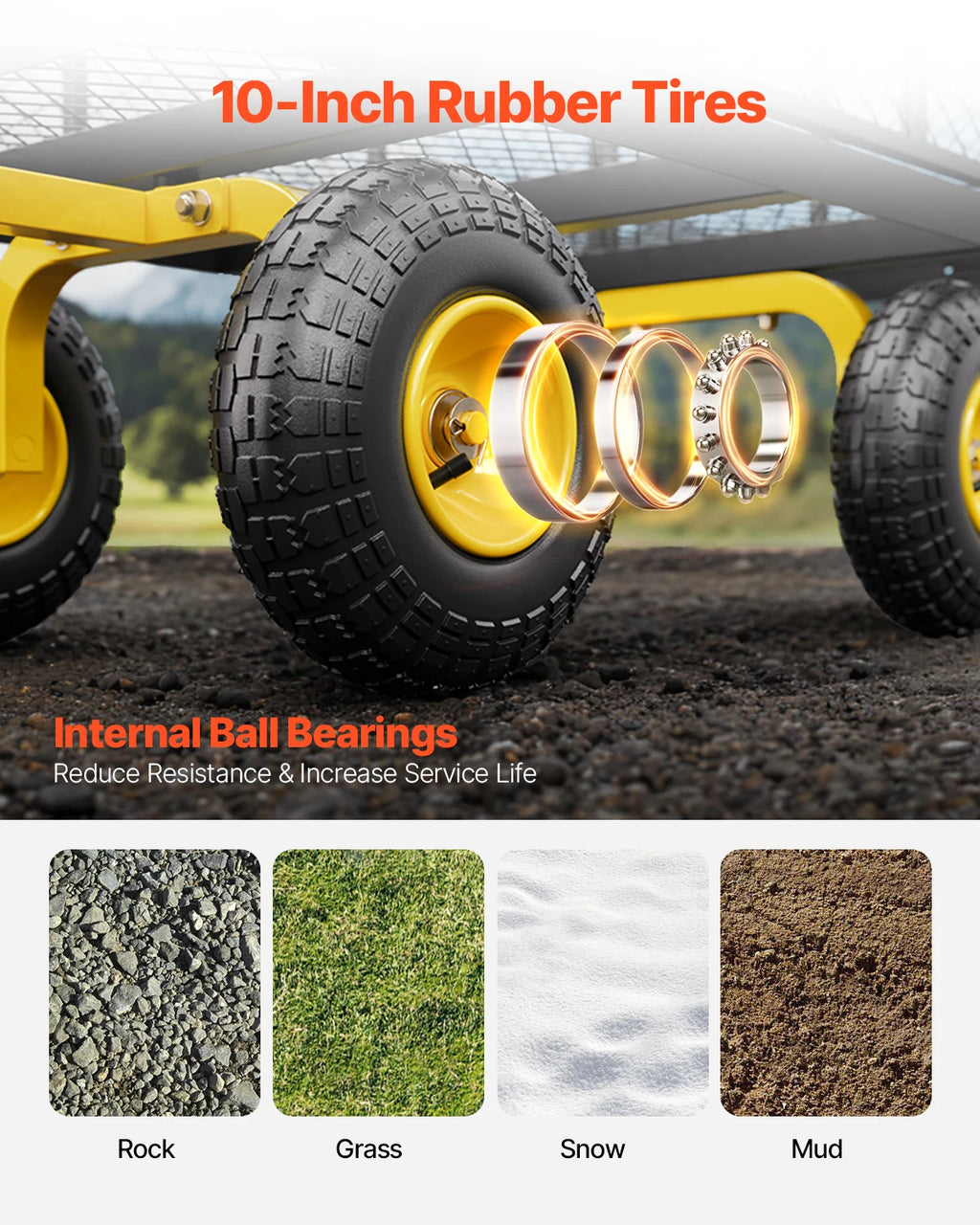 Garden Cart Pullable on Wheels Metal Yard Wagon Cart W/ All TerrainTires Mesh Removable Sides and Rotating Handle