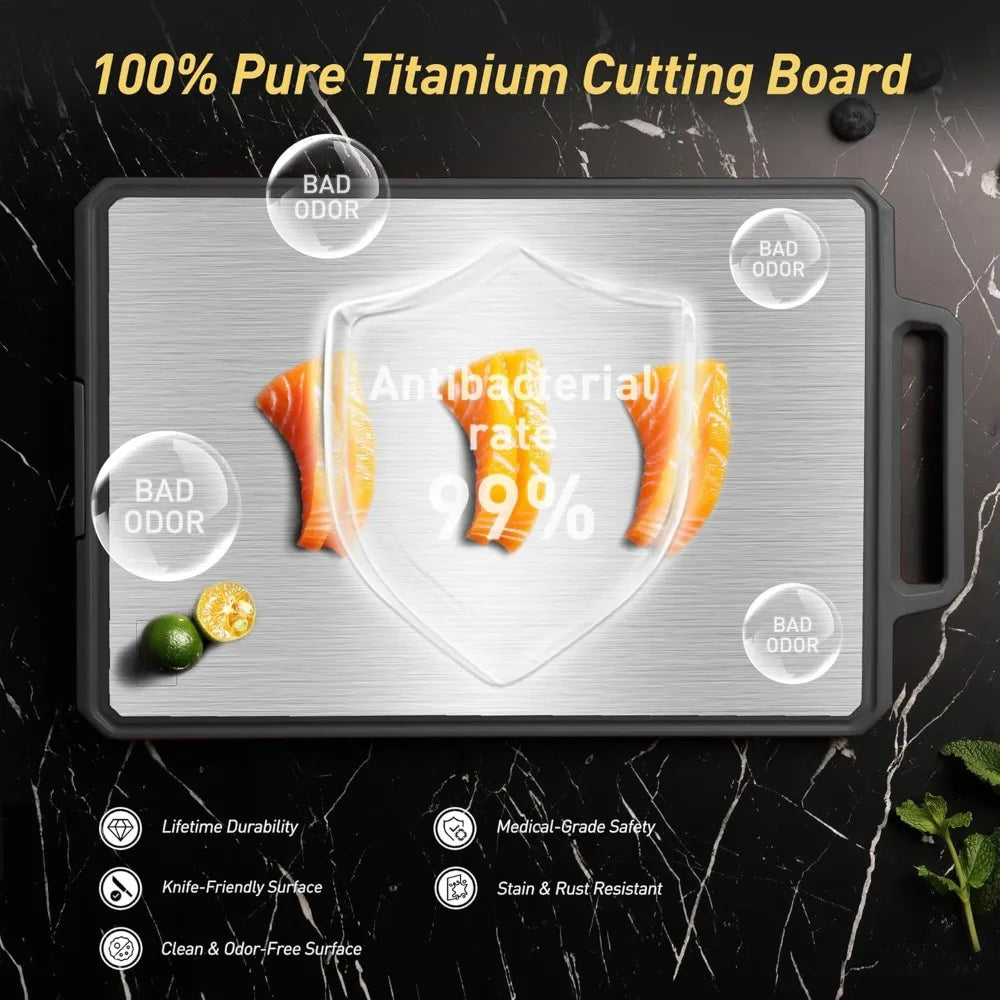 Titanium Cutting Boards for Kitchen Non Toxic Chopping Board with Handle Large Big Small Kitchen Meat Butcher Block 2 in 1 Pure