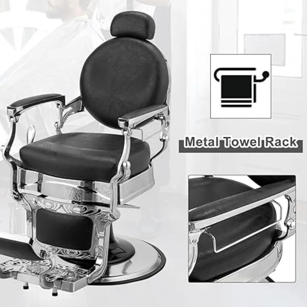 700lbs Heavy Duty Vintage Recline Barber Chair – Hydraulic, 360° Rotatable with Headrest for Professional Salons