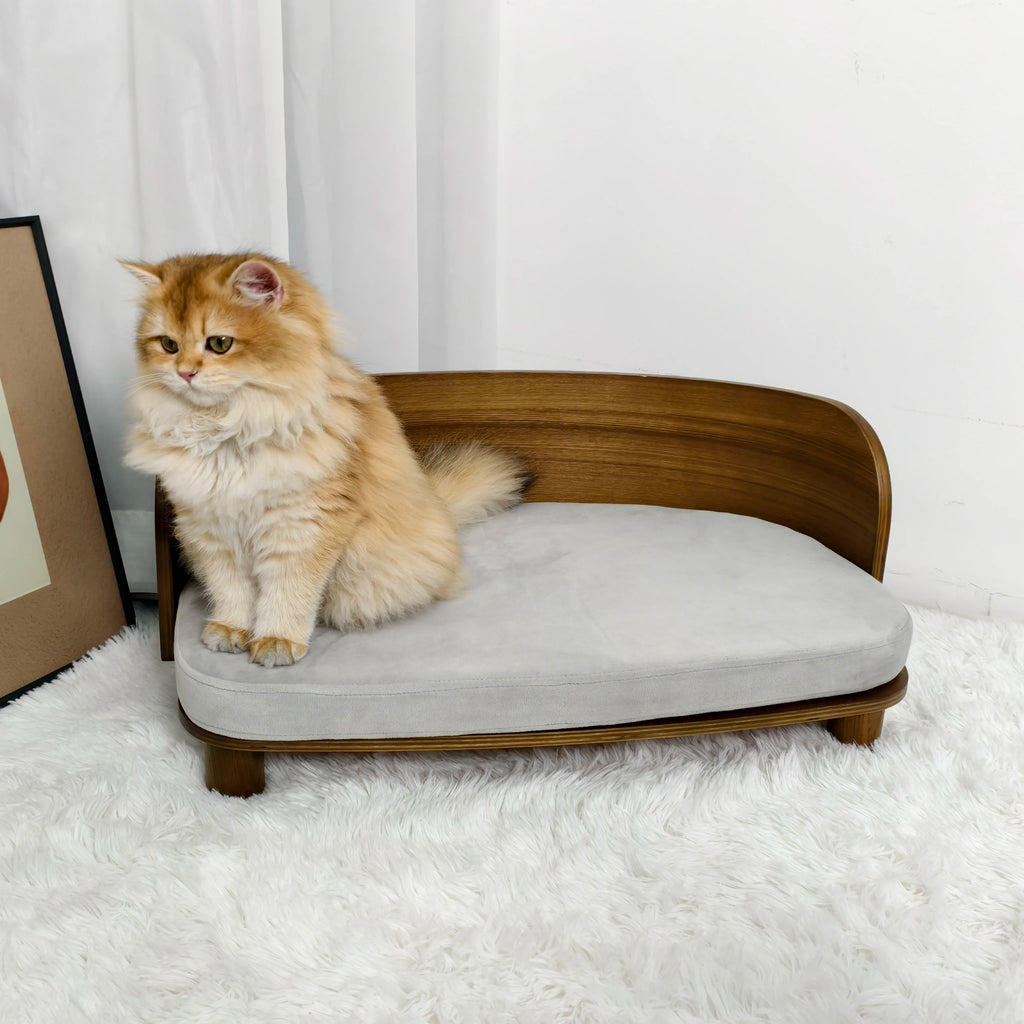 S/M Elevated Cat Bed Wooden Indoor Cat Couch Bed, Pet Sofa Chair Lounge for Kitty, Puppy or Small Animal