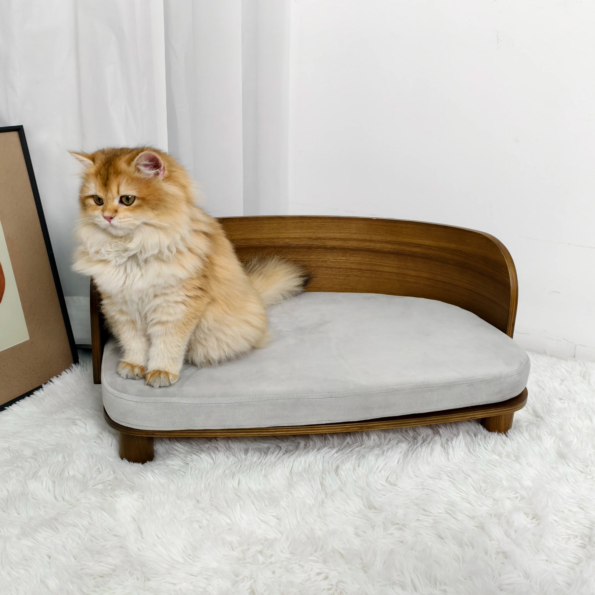 S/M Elevated Cat Bed Wooden Indoor Cat Couch Bed, Pet Sofa Chair Lounge for Kitty, Puppy or Small Animal