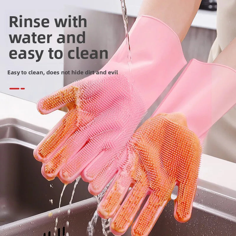 Silicone Dishwashing Gloves, Magic Shower Gloves, Room Specific Durable, Wear-resistant, Waterproof Rubber Gloves