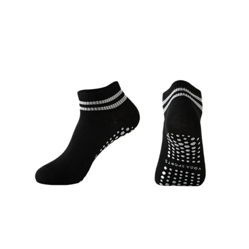 1Pair Grip Socks for Women Non Slip Pilates Yoga Socks with Double Stripes Men Workout Ballet Sports Fitness Athletic Socks