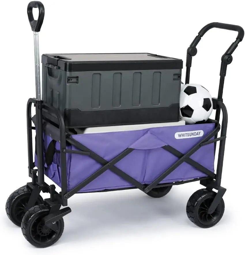 Collapsible Folding Garden Outdoor Park Utility Wagon Picnic Camping Cart with Bearing and Brake 8" All Terrain Wheels with Push