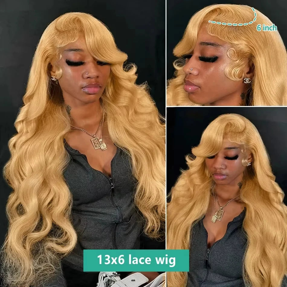 27# Honey Blond 13x4 Body Wave Lace Frontal Human Hair Wigs Brazilian Colored Loose Water Wave 13x6 HD Lace Front Wigs For Women