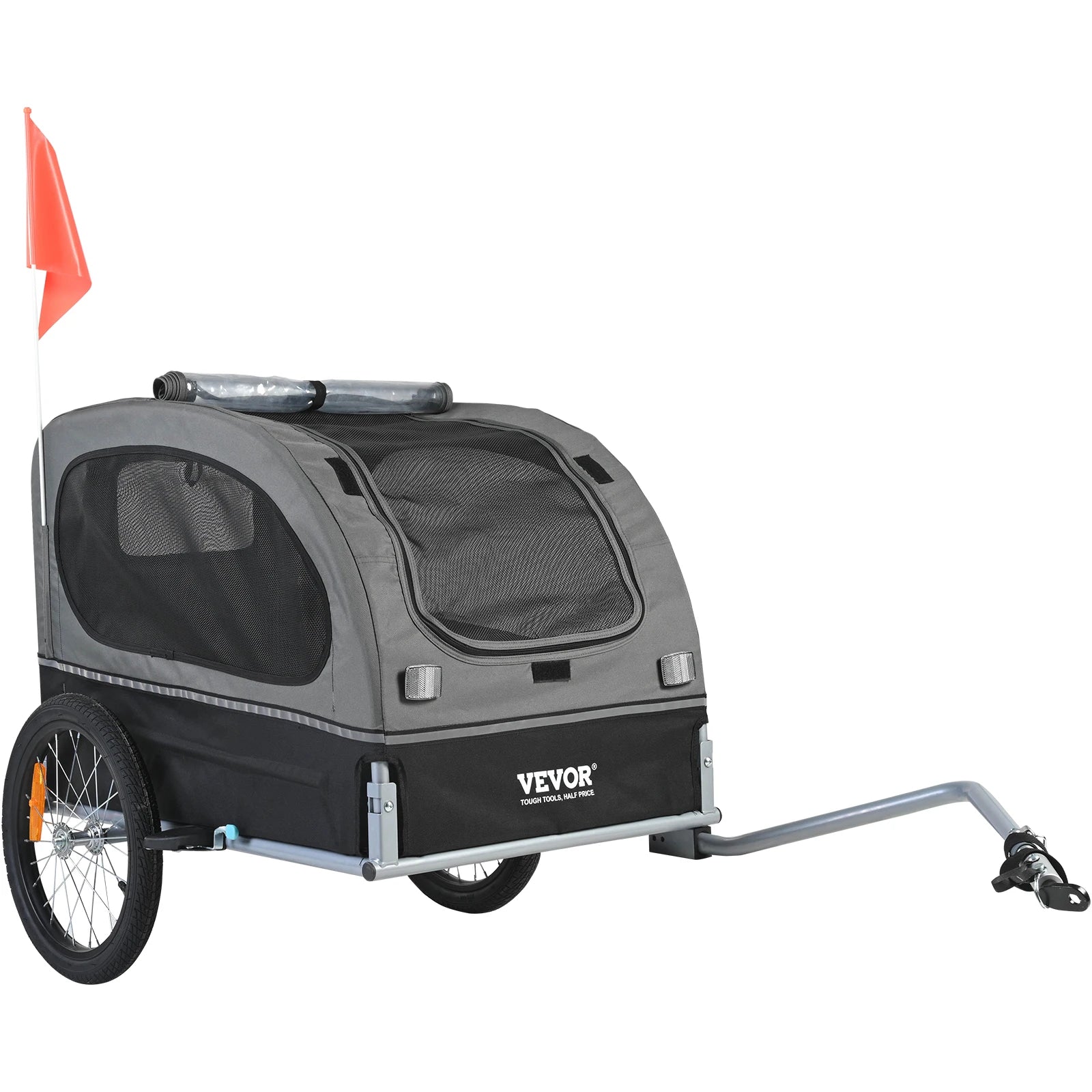 Dog Bike Trailer Pet Cart Bicycle Carrier with Wheels Coupler Reflectors Flag Collapsible to Store for Dogs