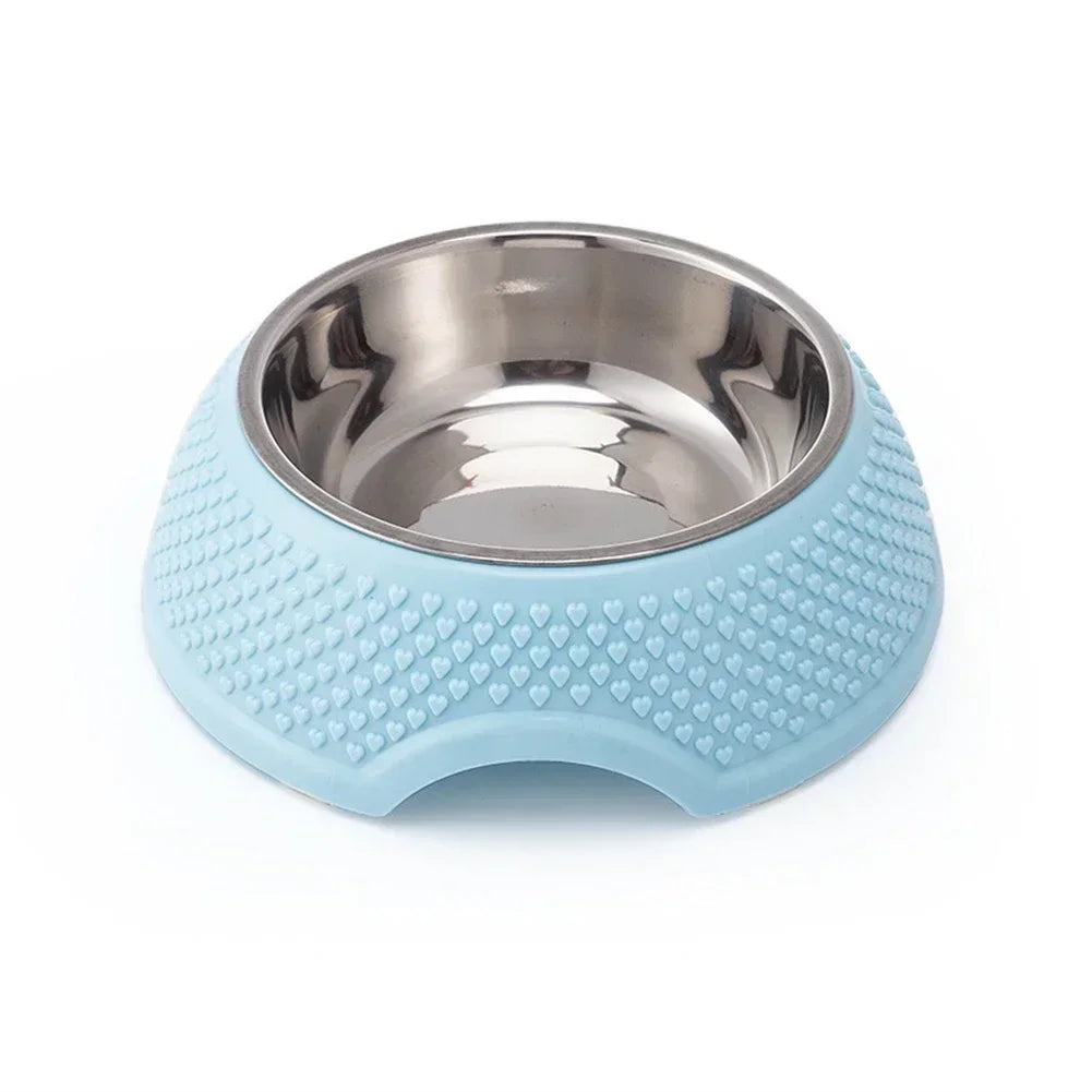 Dog Feeding Bowl Pet Tableware Drinking Dish Stainless Steel Sealed Dog Bowl Pink Green Blue Cat Bowls With Heart-Shaped Pattern