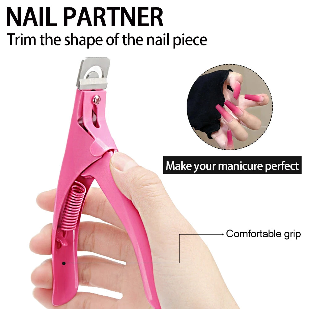 Acrylic Nail Cutter Stainless Steel Clipper Scissors U Word False Tips Trimmer Manicure Tools Straight Cut Kit With 12pcs Magnet