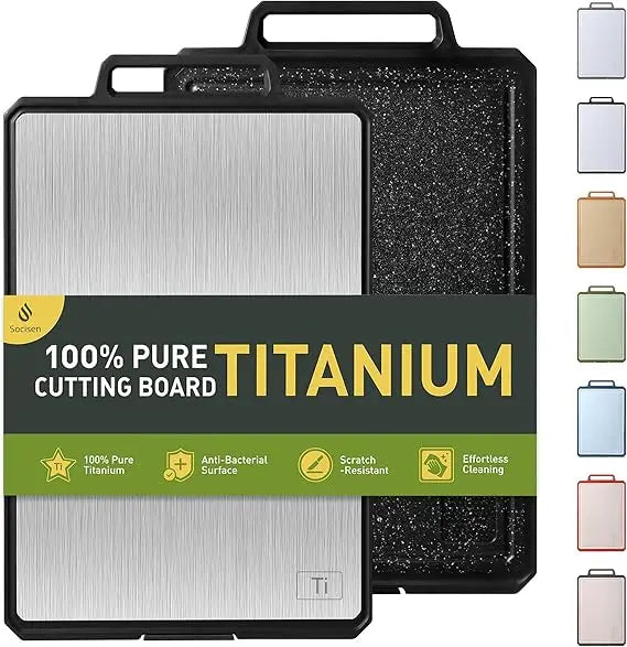 Titanium Cutting Boards for Kitchen Non Toxic Chopping Board with Handle Large Big Small Kitchen Meat Butcher Block 2 in 1 Pure