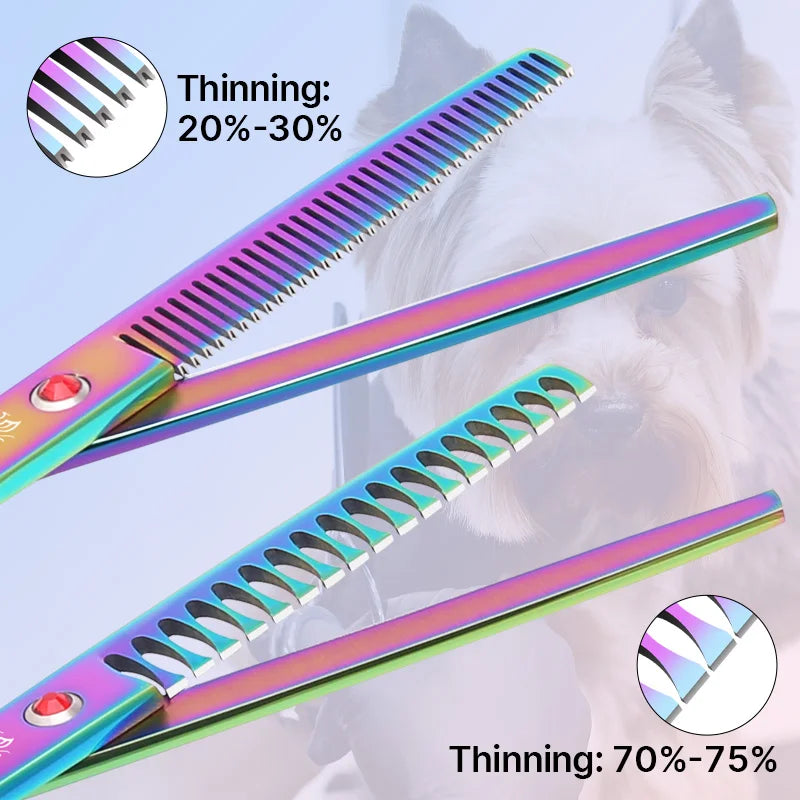 Classical Model homeuse 9cr steel 6.5/7.0 Inch rainbow&black dog grooming scissors Shears set for household pet owner