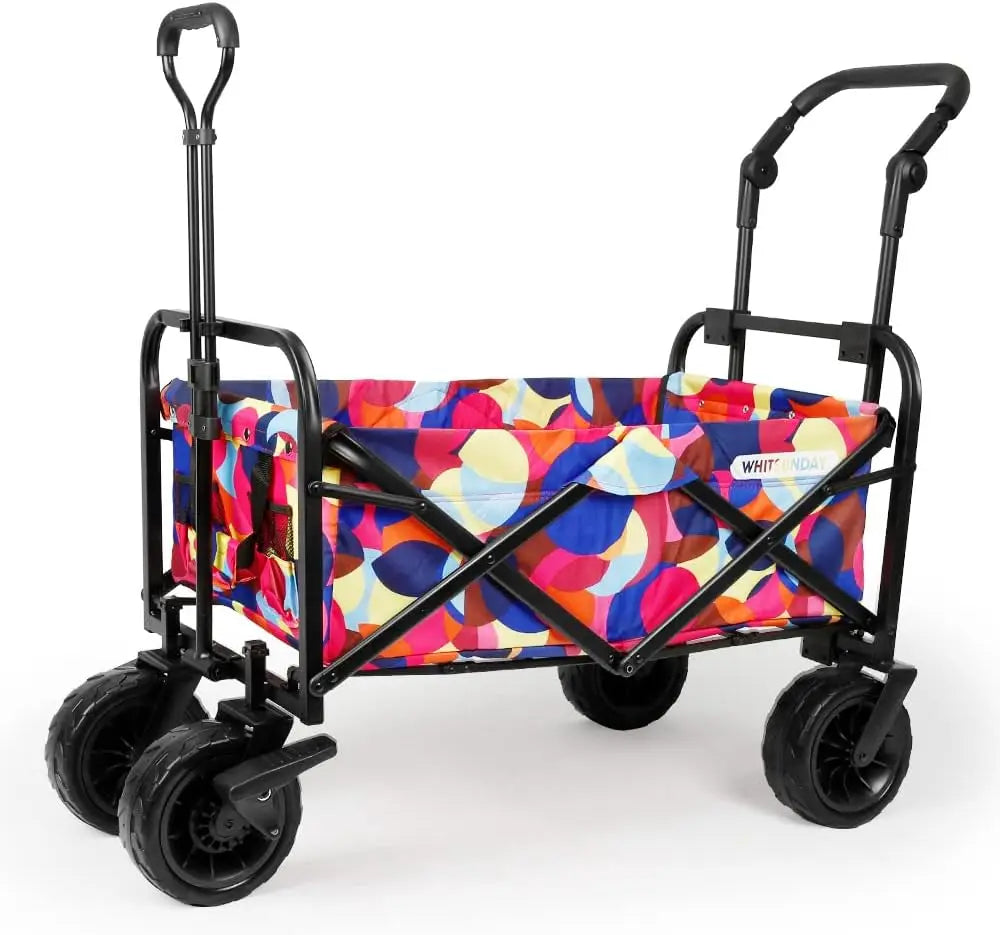 Collapsible Folding Garden Outdoor Park Utility Wagon Picnic Camping Cart with Bearing and Brake 8" All Terrain Wheels with Push