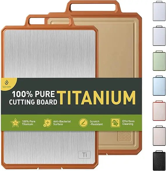 Titanium Cutting Boards for Kitchen Non Toxic Chopping Board with Handle Large Big Small Kitchen Meat Butcher Block 2 in 1 Pure