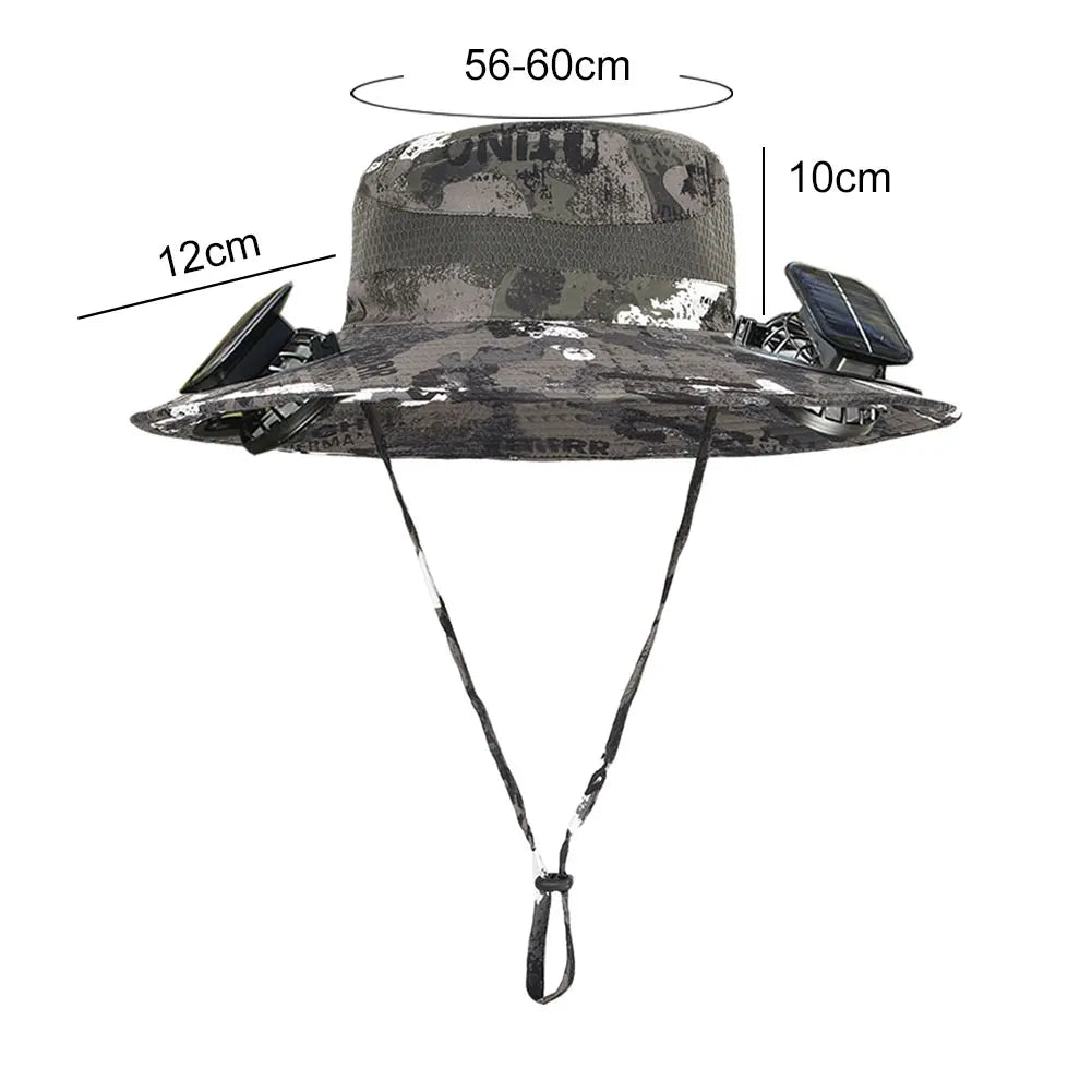 Outdoor Solar Fan Hat UV Protection Sun Hat with 1/2 Solar Powered Fans Cap Breathable Wide Brim Fishing Hat for Camping Hiking