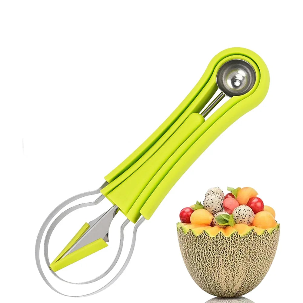 Melon Baller Scoop Set 4 in 1 Fruit Cutters Shapes Watermelon Scooper Fruit Scooper and Baller Fruit Carving Kitchen AccessoriesCurving