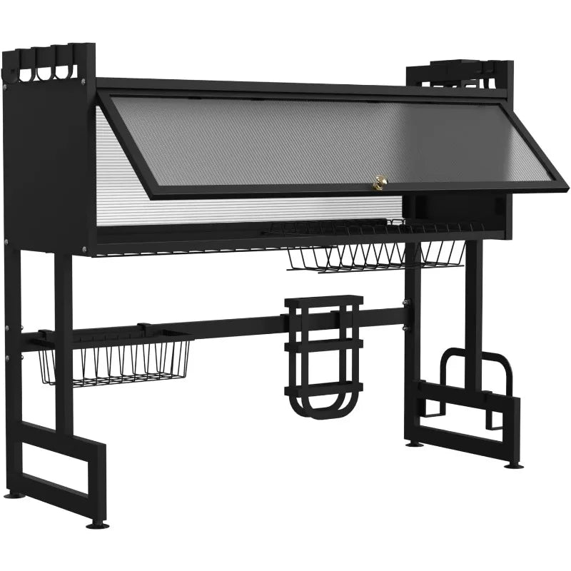 Dish Drying Rack, Large Stainless Steel Over The Sink 2 Tier Dish Rack with Cover for Kitchen (Black, Large 37.40 Length)