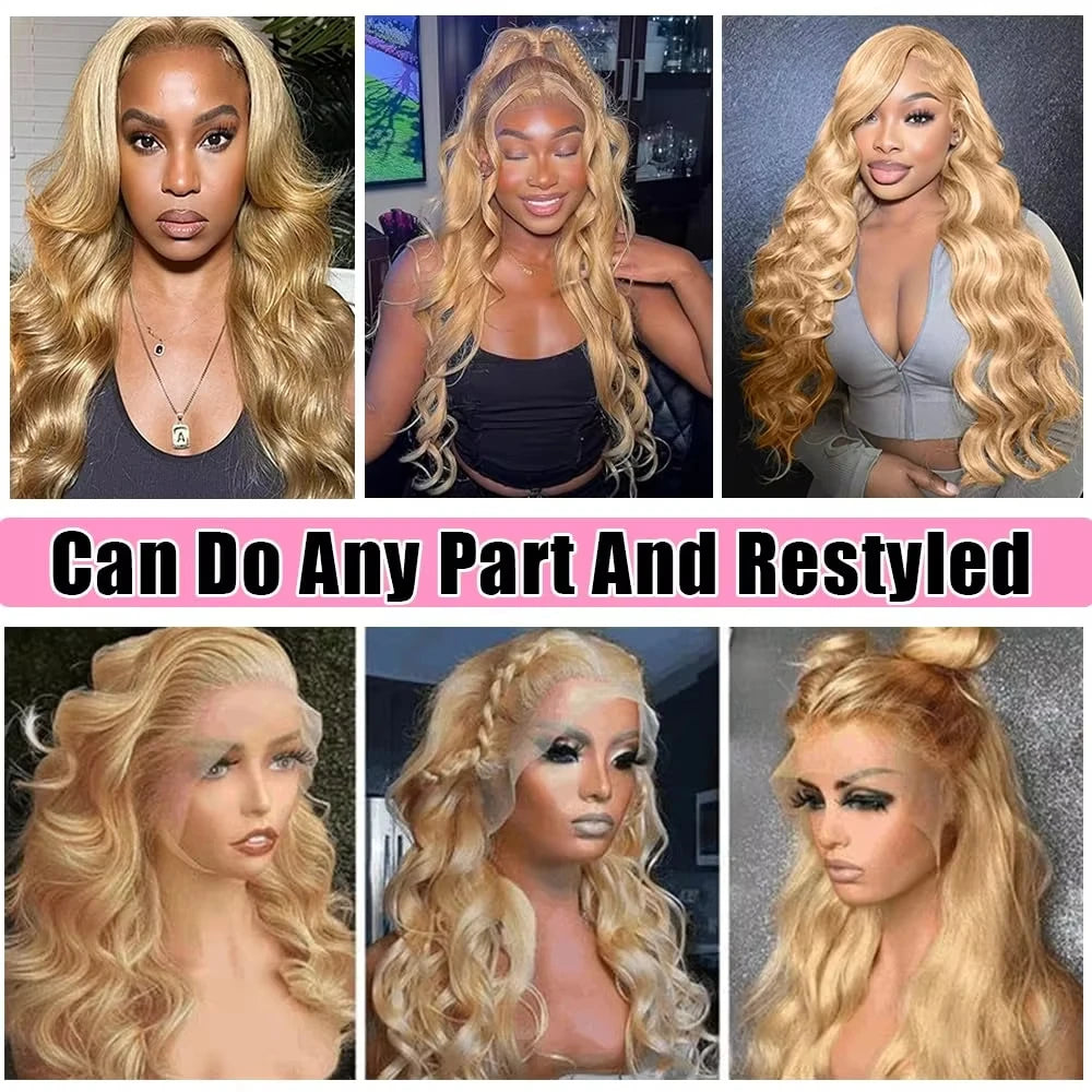 27# Honey Blond 13x4 Body Wave Lace Frontal Human Hair Wigs Brazilian Colored Loose Water Wave 13x6 HD Lace Front Wigs For Women
