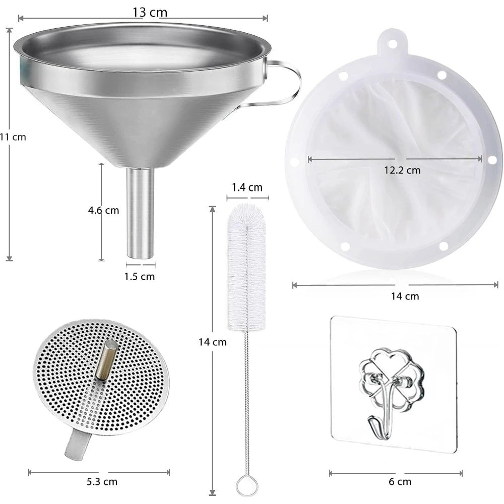 Premium Stainless Steel Funnel, 5 Inch Food Grade Kitchen Funnels with 200 Mesh Food Filter Strainer