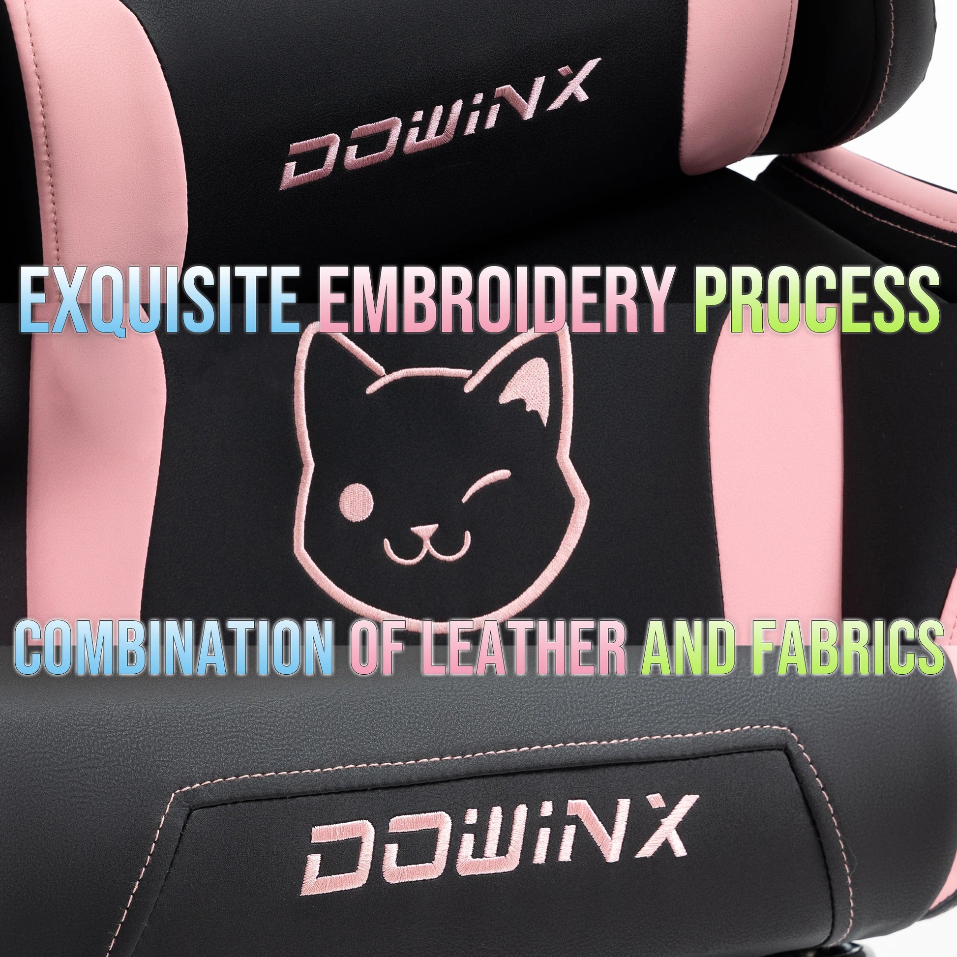 Gaming Chair Cute with Cat Ears and Massage Lumbar Support, Ergonomic Computer Chair for Girl with Footrest and Headrest