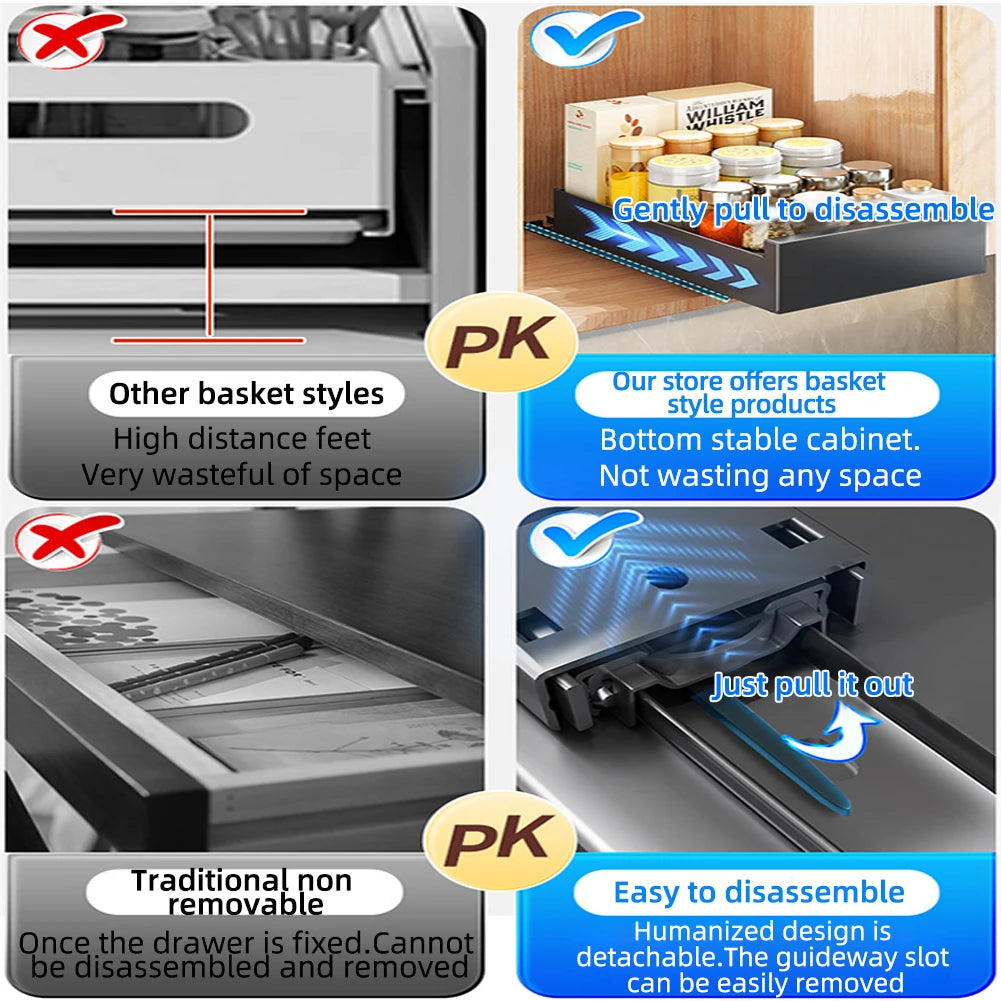 Pull Out Cabinet Organizer, Carbon Steel Slide Out Drawers Pantry Shelves, Home Organizers For Kitchen Bathroom Pantry