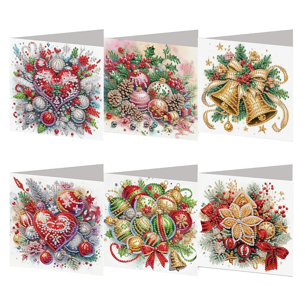 6PCS DIY Rhinestone Diamond Art Mosaic Postcards Diamond Art Handmade Cards for Xmas Birthdays Thanksgiving & Special Occasion