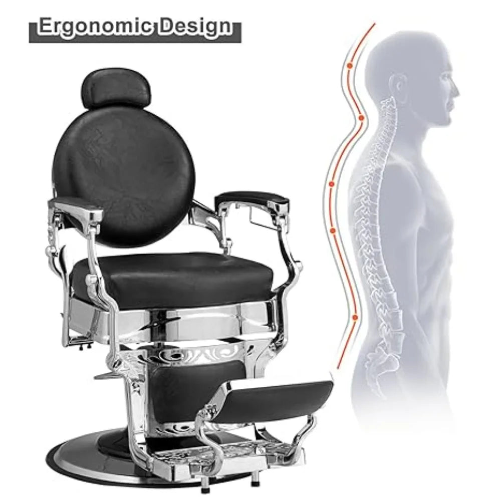 700lbs Heavy Duty Vintage Recline Barber Chair – Hydraulic, 360° Rotatable with Headrest for Professional Salons