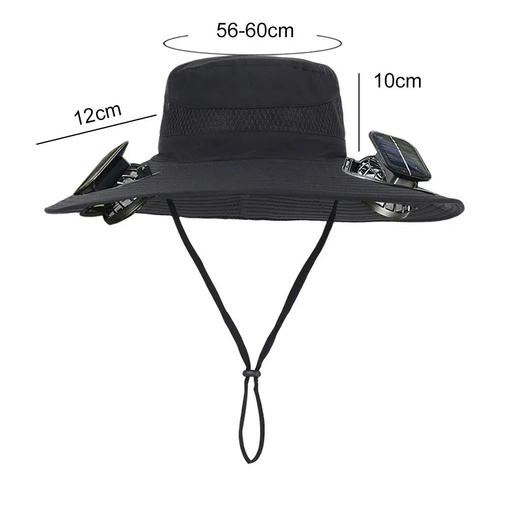 Outdoor Solar Fan Hat UV Protection Sun Hat with 1/2 Solar Powered Fans Cap Breathable Wide Brim Fishing Hat for Camping Hiking