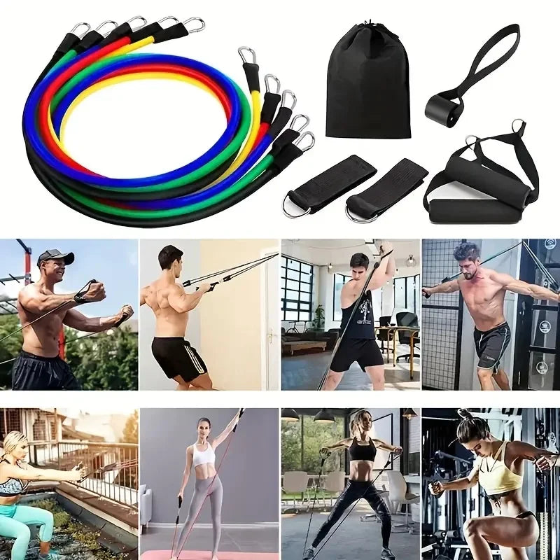 11pcs TPE Resistance Bands Set, Resistance Bands With Door Anchor Legs Ankle Straps, Exercise Bands