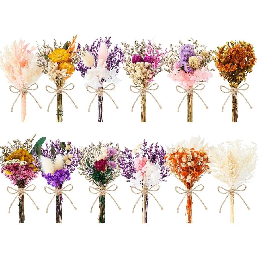 12 24 PCS Charming Dried Flowers Bouquet for Vase Various Dried Wildflowers with Stems Mini Handmade Wildflowers Natural Real F