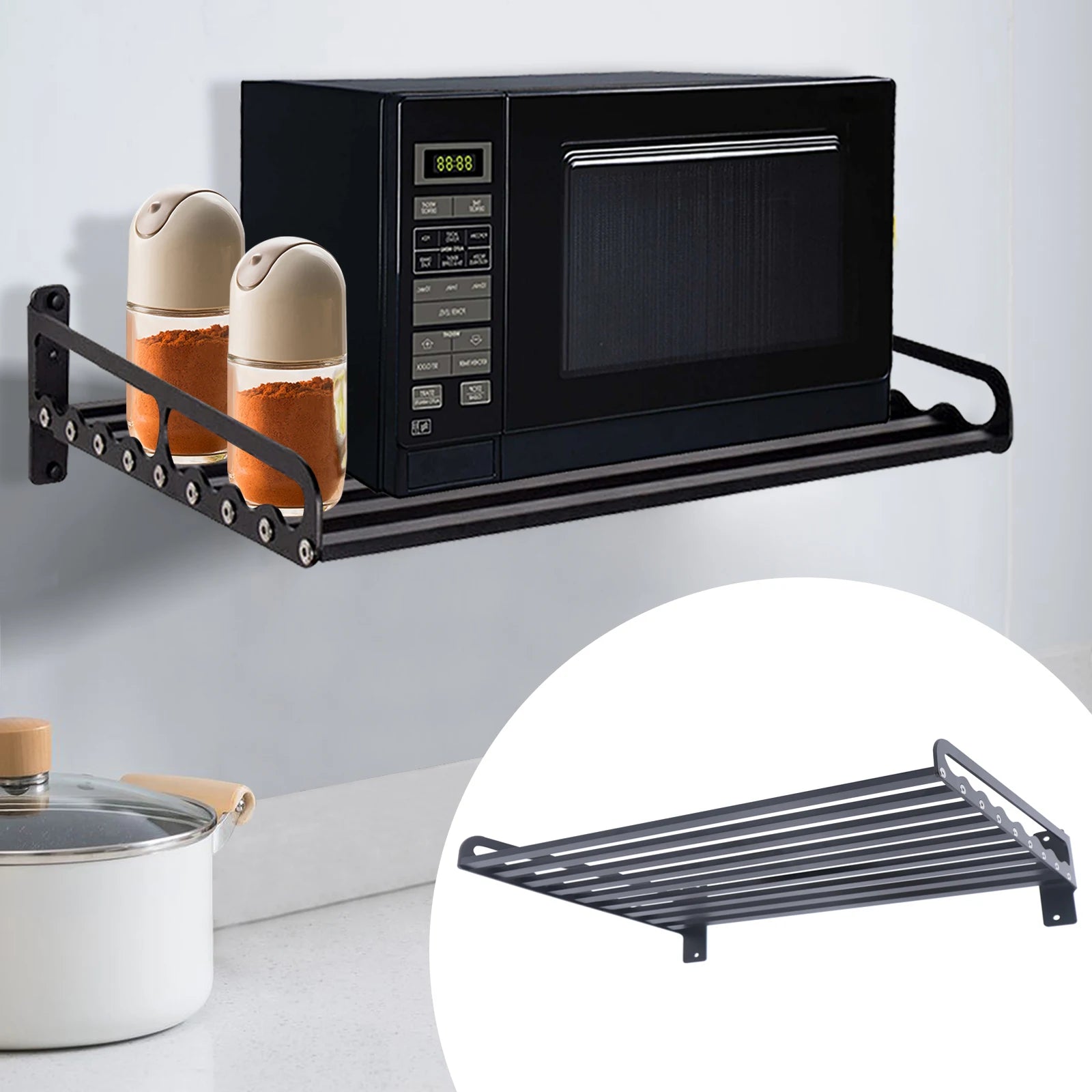 Wall-Mounted Microwave Oven Rack 50kg Capacity Microwave Holder Shelf Space-Saving & Durable for Organized Kitchen Storage