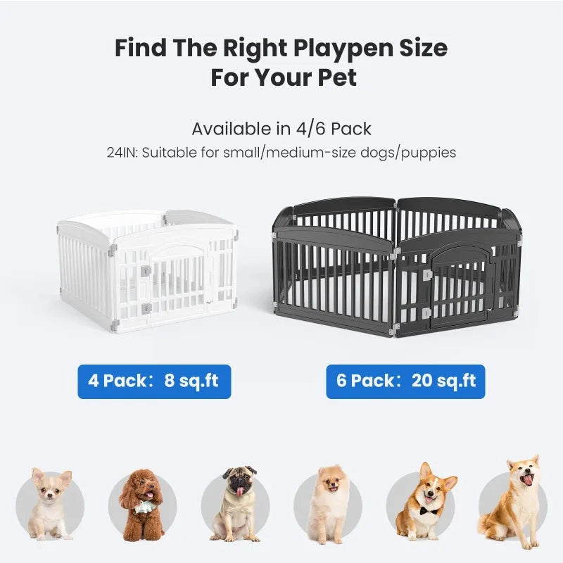 Plastic Dog Playpen 24 Inch, 4/6-Panel Pet Fence for Small Dog
