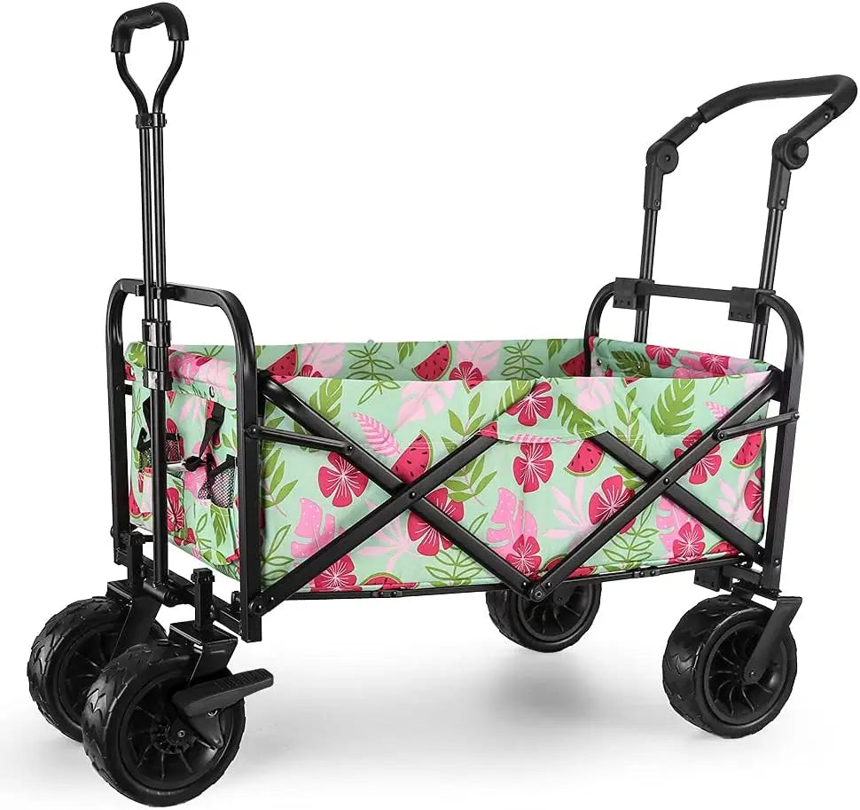 Collapsible Folding Garden Outdoor Park Utility Wagon Picnic Camping Cart with Bearing and Brake 8" All Terrain Wheels with Push
