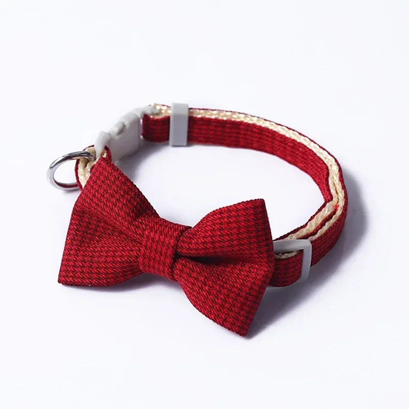Bow Plaid Collar Pet Puppy Cat Dog Adjustable Neck Collar For Small Dogs Necktie Grooming Bow Tie Sweet Pet Accessories