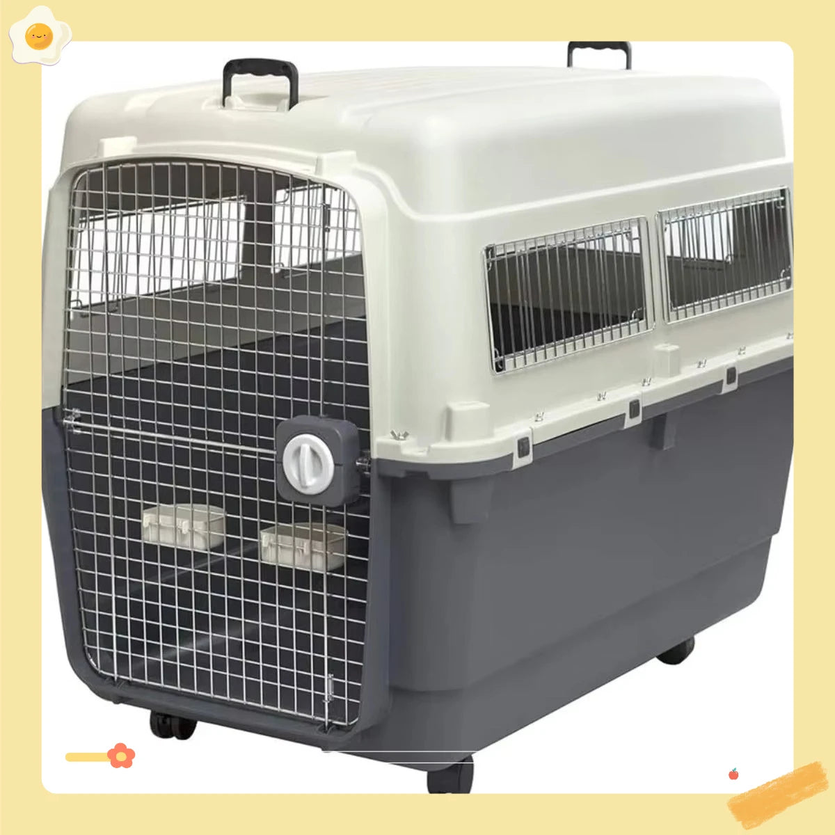 XXX-Large Airline Approved Plastic Dog Crate, Rolling Kennel with Wire Door, Gray Travel Pet Carrier