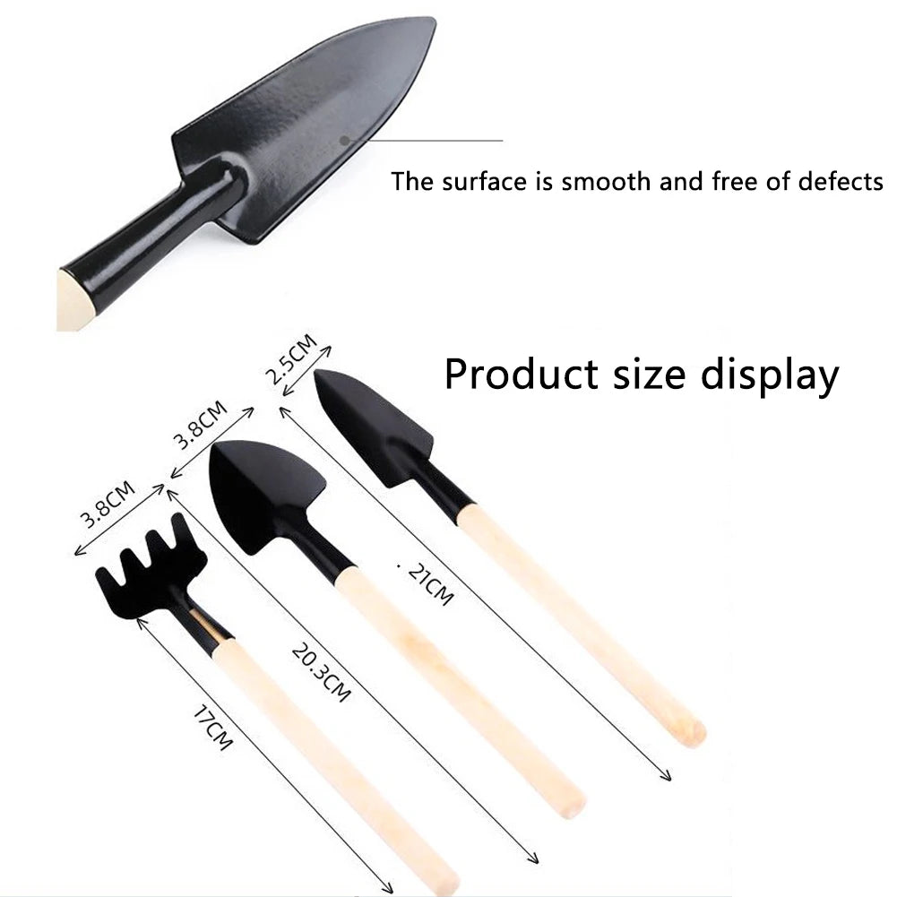 3Pcs Shovel Rake Spade Set Small Rake Shovel Spade Multifunction Hand Planting Tools Wooden Handle for Indoor Gardening