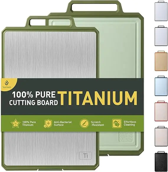 Titanium Cutting Boards for Kitchen Non Toxic Chopping Board with Handle Large Big Small Kitchen Meat Butcher Block 2 in 1 Pure