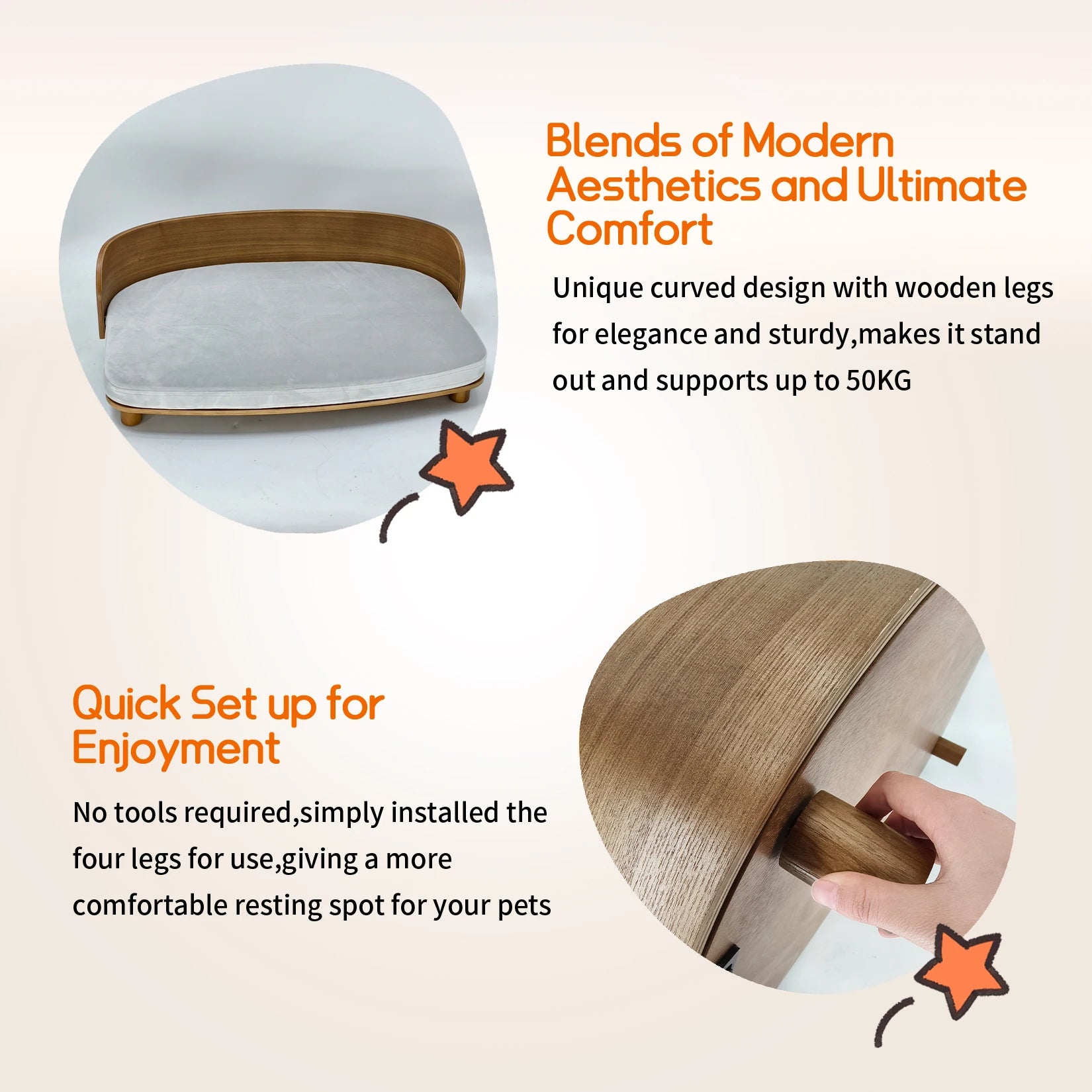 S/M Elevated Cat Bed Wooden Indoor Cat Couch Bed, Pet Sofa Chair Lounge for Kitty, Puppy or Small Animal