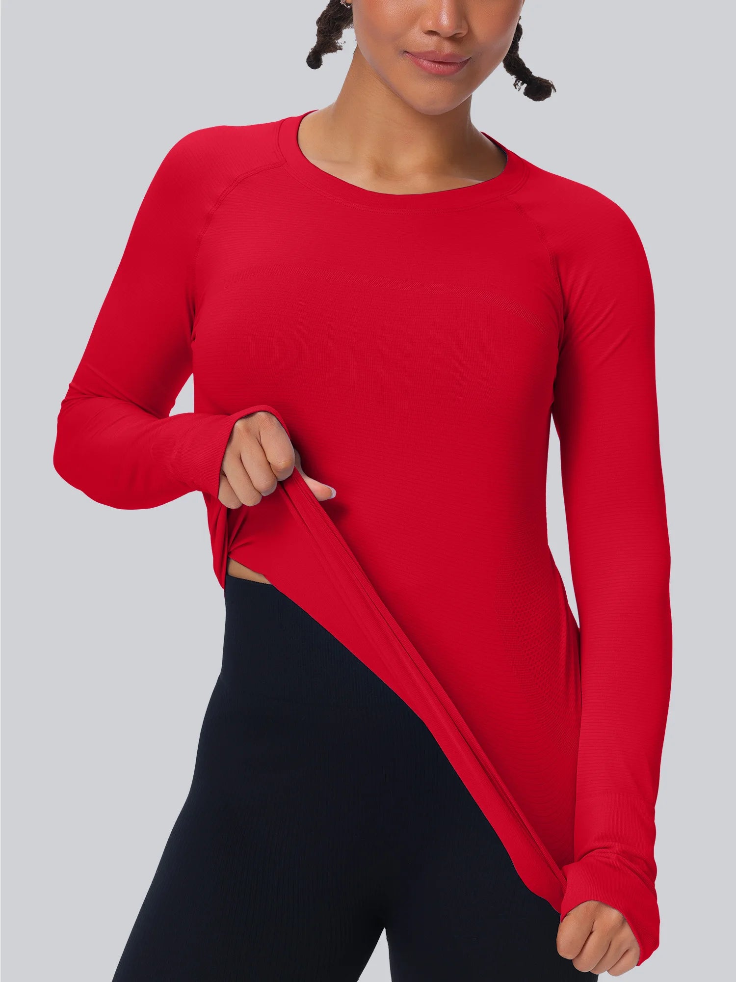 Workout Seamless Shirts for Women Long-Sleeved Yoga Running Breathable Thumb Holes Tops