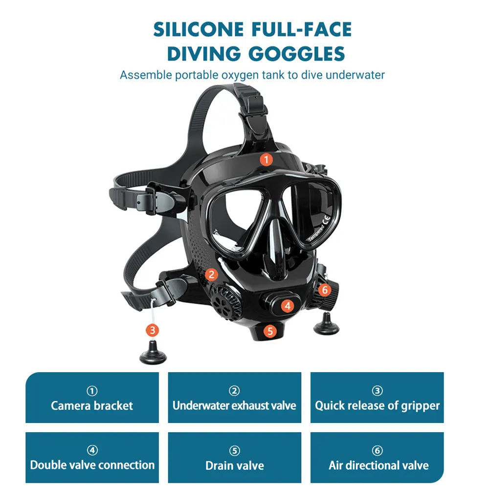 Full Face Dive Mask Support Diving & Snorkeling, Full Face Snorkel Scube Mask