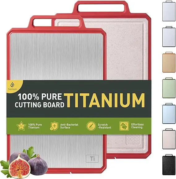 Titanium Cutting Boards for Kitchen Non Toxic Chopping Board with Handle Large Big Small Kitchen Meat Butcher Block 2 in 1 Pure