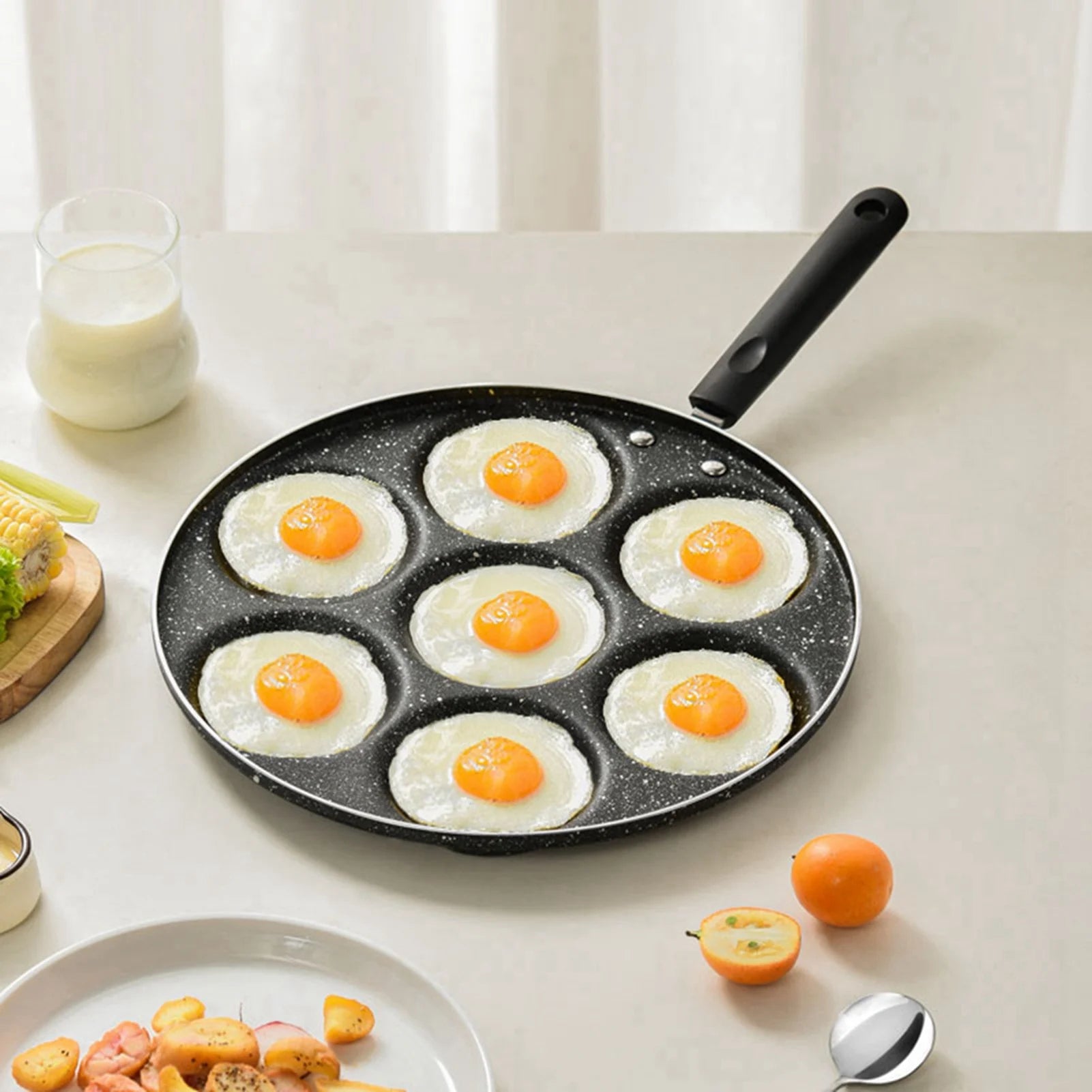 Frying Pan 7 Holes Frying Pan Non Stick Fried Eggs Cooking Pan Burger Mold Household Kitchen Cookware Cooking Pan