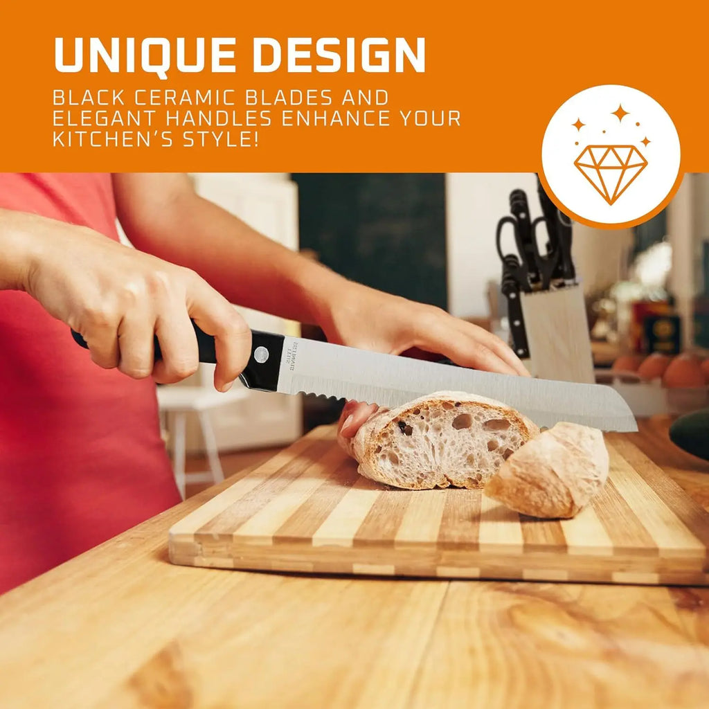 Kitchen Knife Set with Solid Wood Holder 15pcs Stainless Steel Sharp Chef's Knives bread Knife Cleaver Fruit Steak Knife Set