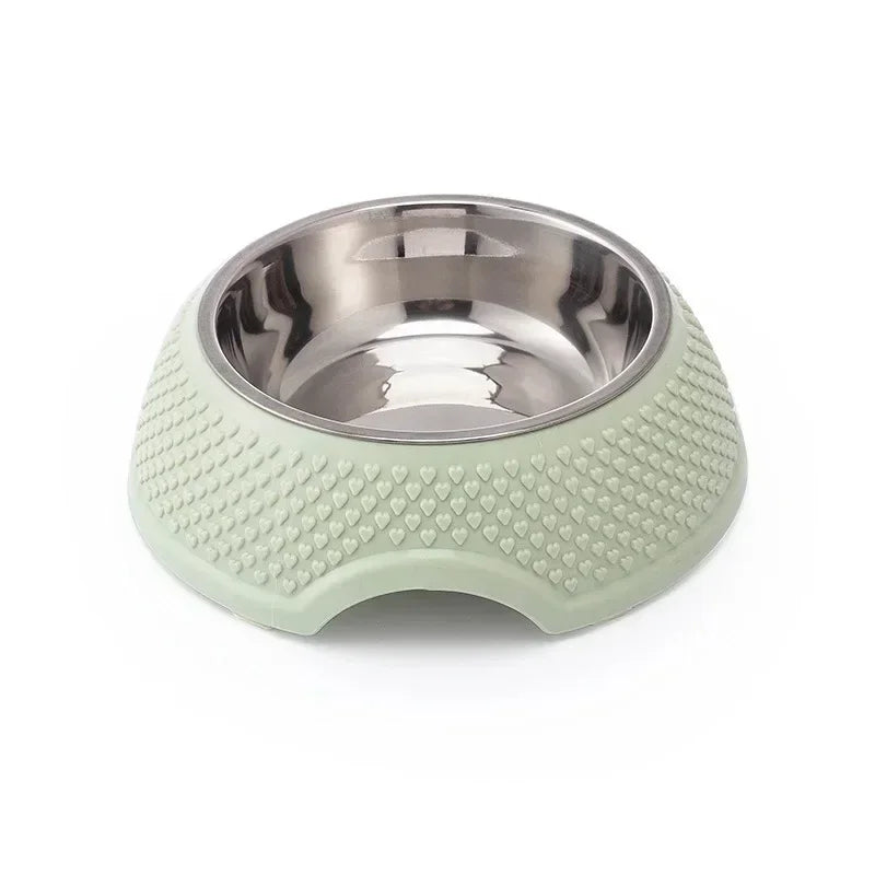 Dog Feeding Bowl Pet Tableware Drinking Dish Stainless Steel Sealed Dog Bowl Pink Green Blue Cat Bowls With Heart-Shaped Pattern